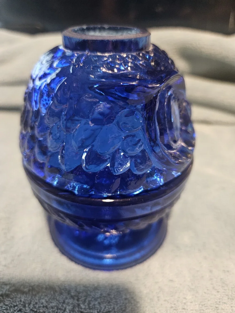 Fenton Cobalt Blue Glass Owl Accent Jar